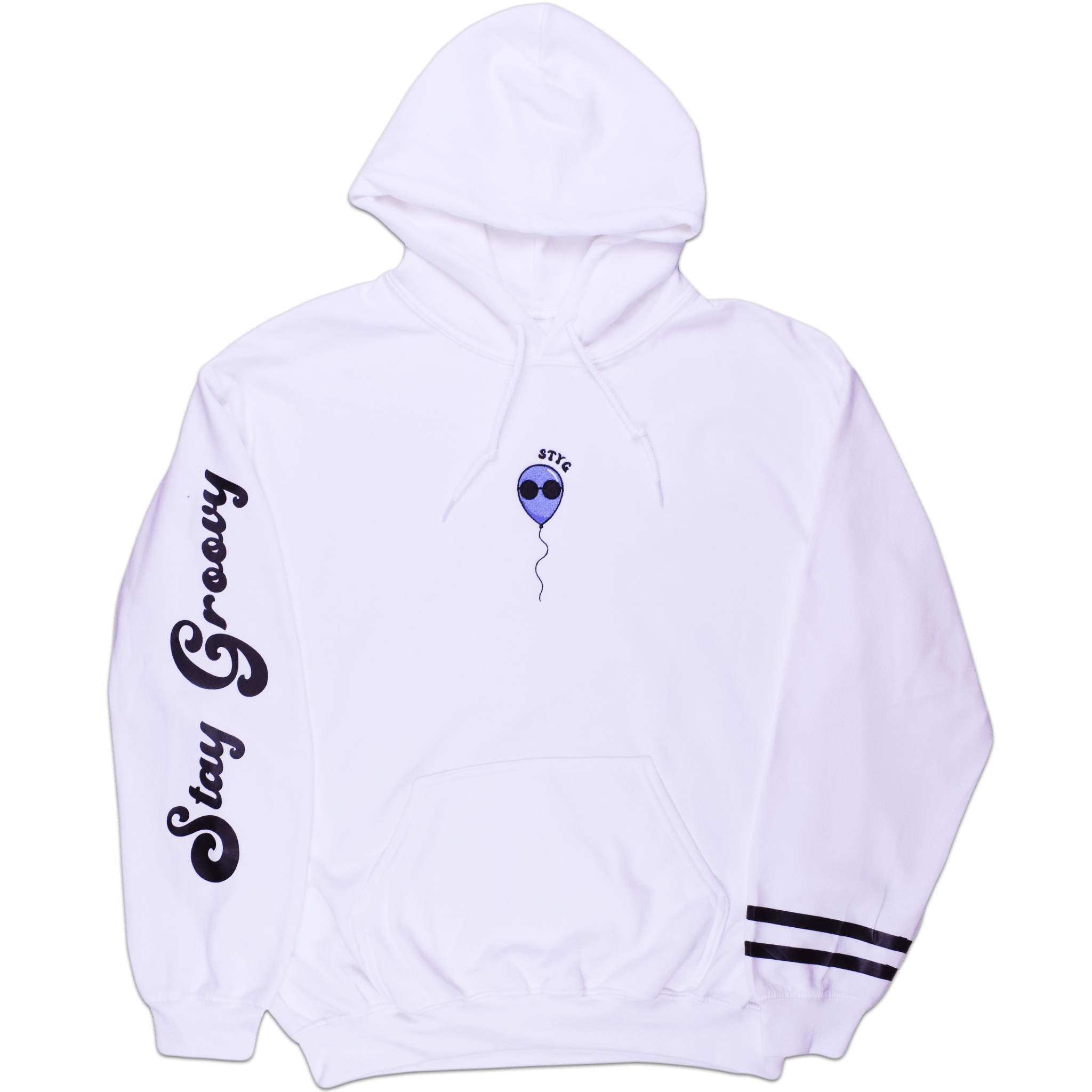 Stay Groovy Balloon Embroidered Premium White Hoodie